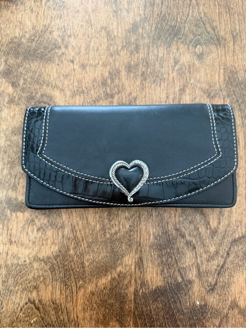 Brighton Black Women's Heart-Accent Wallet Clutch